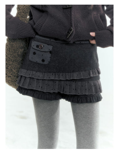 Horridale - Gray Polka Dot Tiered Ruffle Skort with Pleated Layers