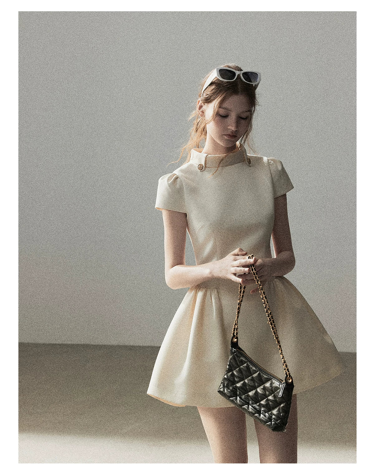 "Light Above the Clouds" Cream Ivory Satin Fit & Flare Mini Dress