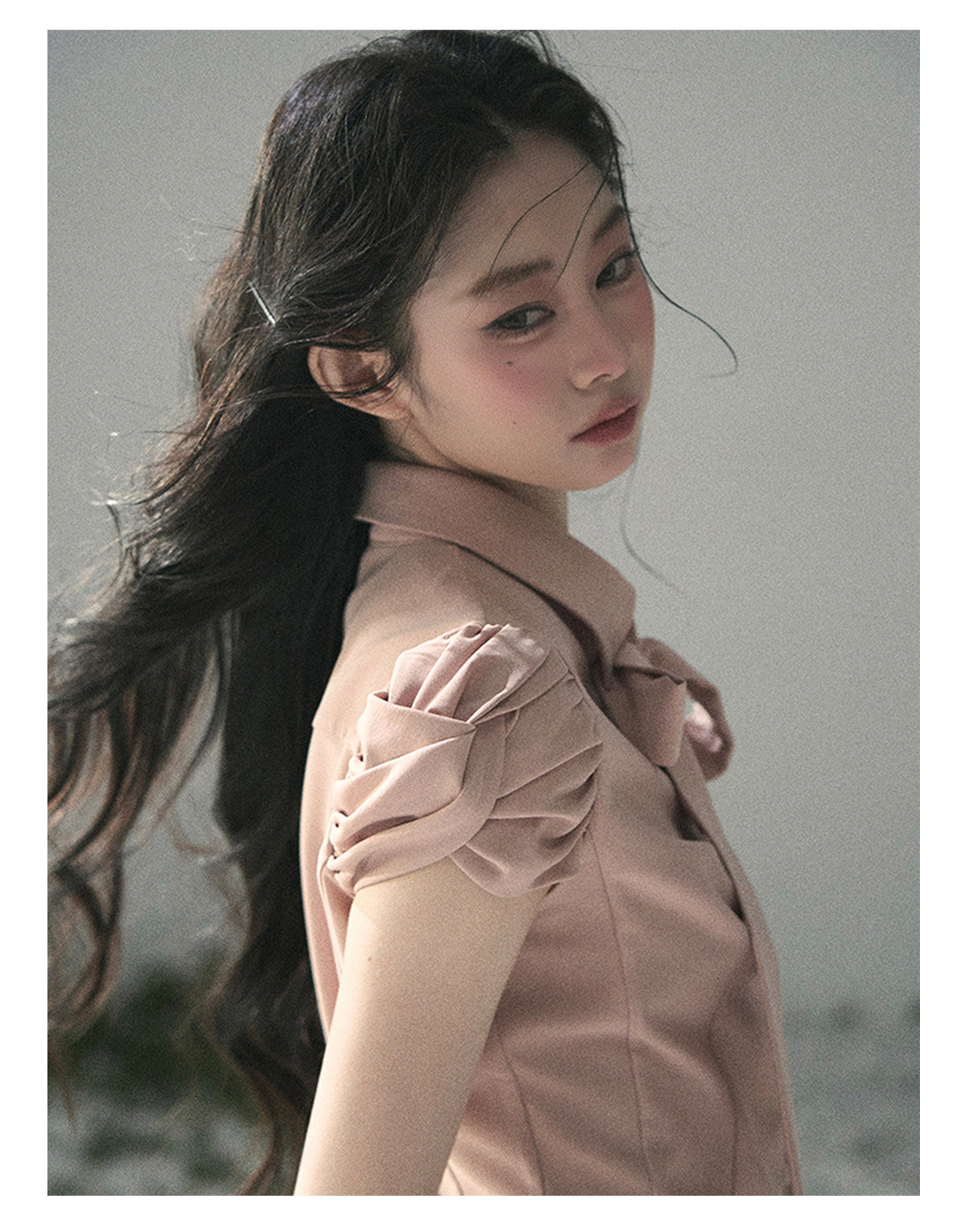 “Blush Confession” Ballet Pink Bow Puff Sleeve Blouse