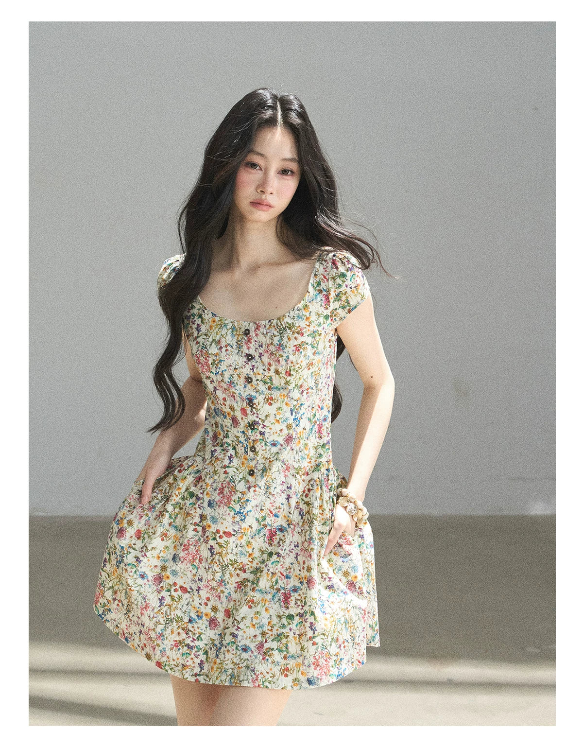"Bloom in Full Glory" Dutch Cream Floral Puff Mini Dress