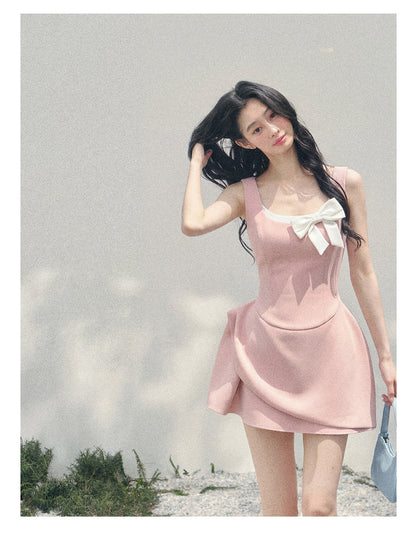 “Falling Sweetness” Ballet Pink Bow Mini Dress