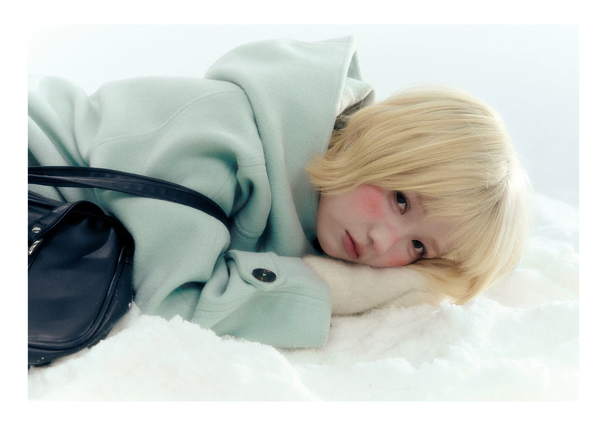 Pale Aqua Green Hooded Cocoon Wool-Blend Coat