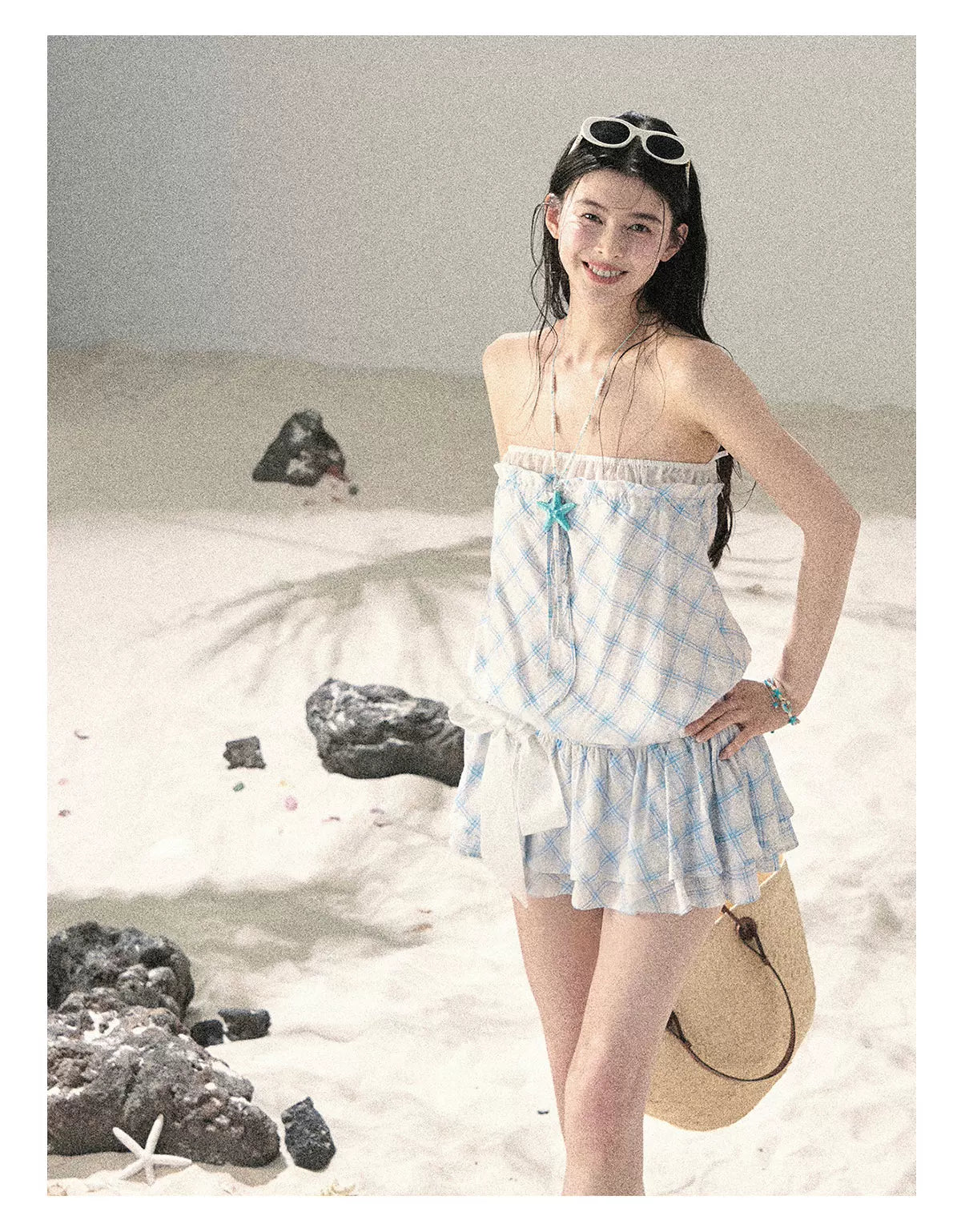 "Breeze Upon the Waves" Ice Crystal Blue Off-Shoulder Diamond Quilted Mini Dress
