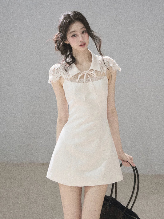 "Moonlit Rose Sonata" Cream Ivory Lace Mini Dress & Cape Set