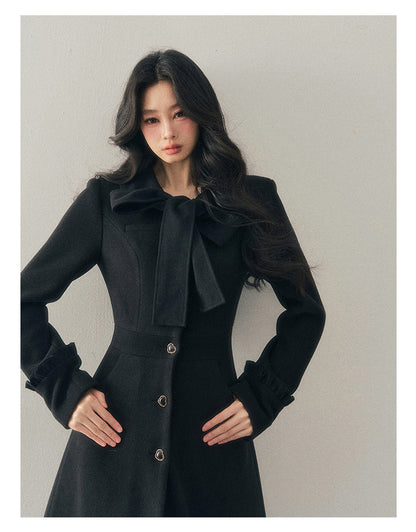少也眼 "Snowfall Night" Wool-Blend Padded Coat – Rock Black Bow Edition