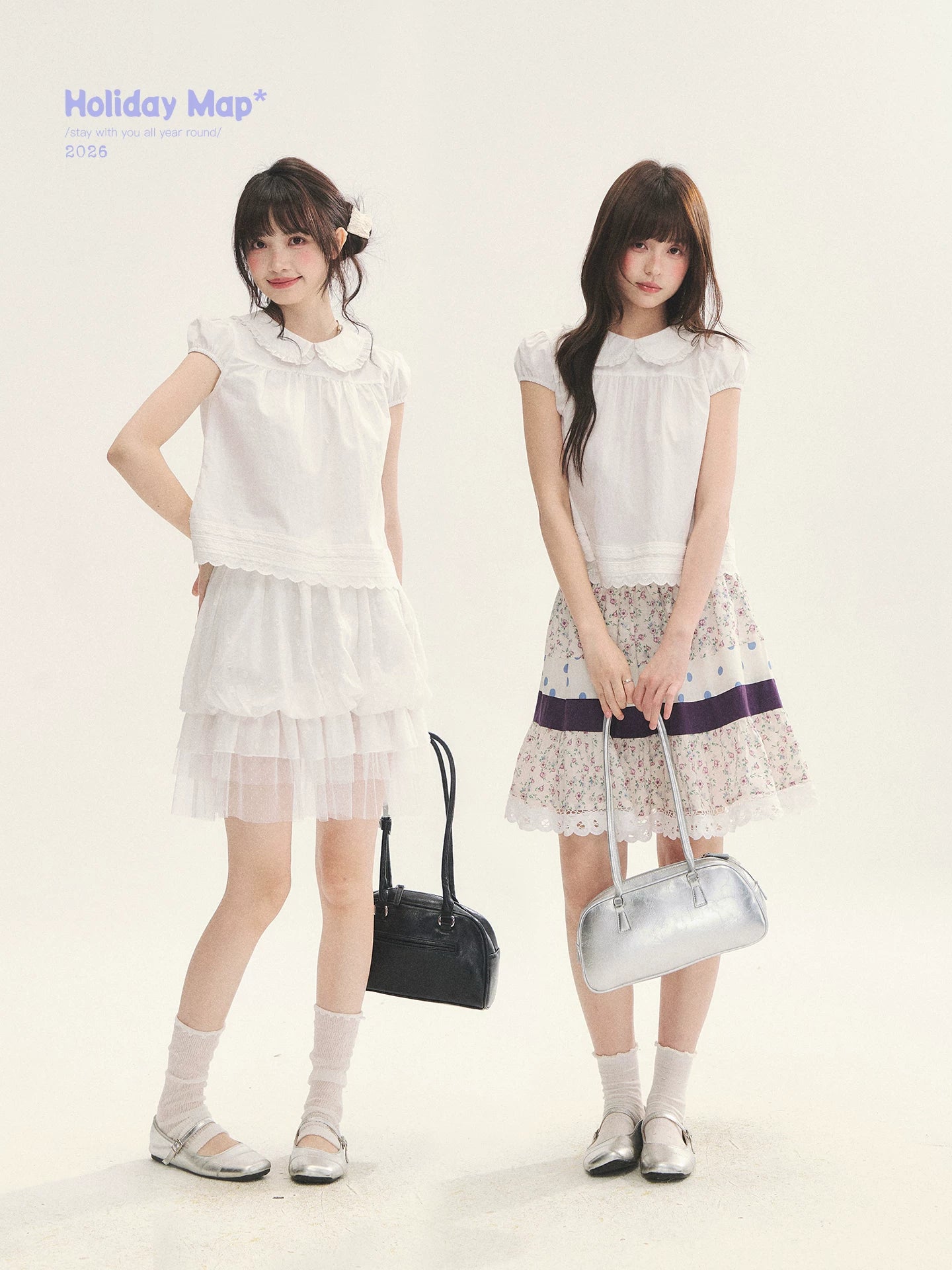"Cotton Cloud" White Ruffle Collar Puff Sleeve Babydoll Top