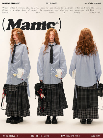 MAMC - Striped Long Sleeve Shirt with Tie (Blue Stripes)