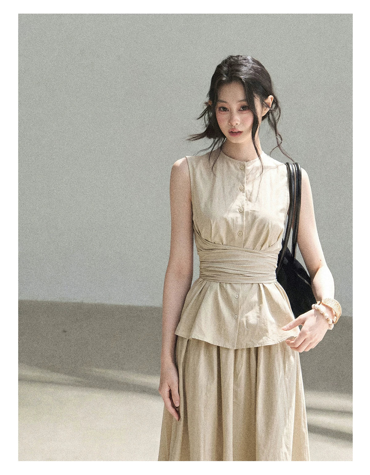 "The Last Falling Leaf" Milk Tea Lyocell Two-Piece Skirt Set