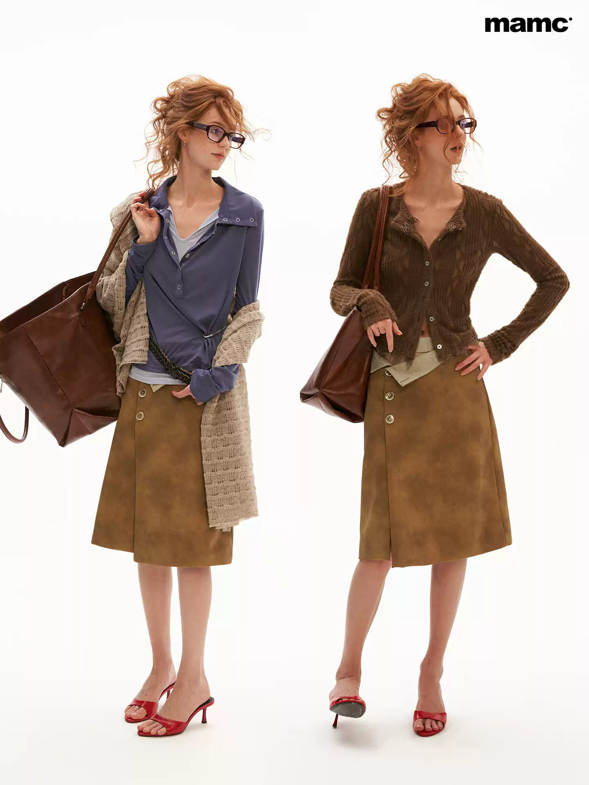 MAMC - Brown Y2K Vintage Faux-Leather Midi Skirt