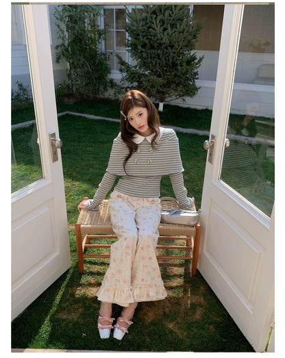 “Misty Sonata” Grey Layered Stripe Knit Top