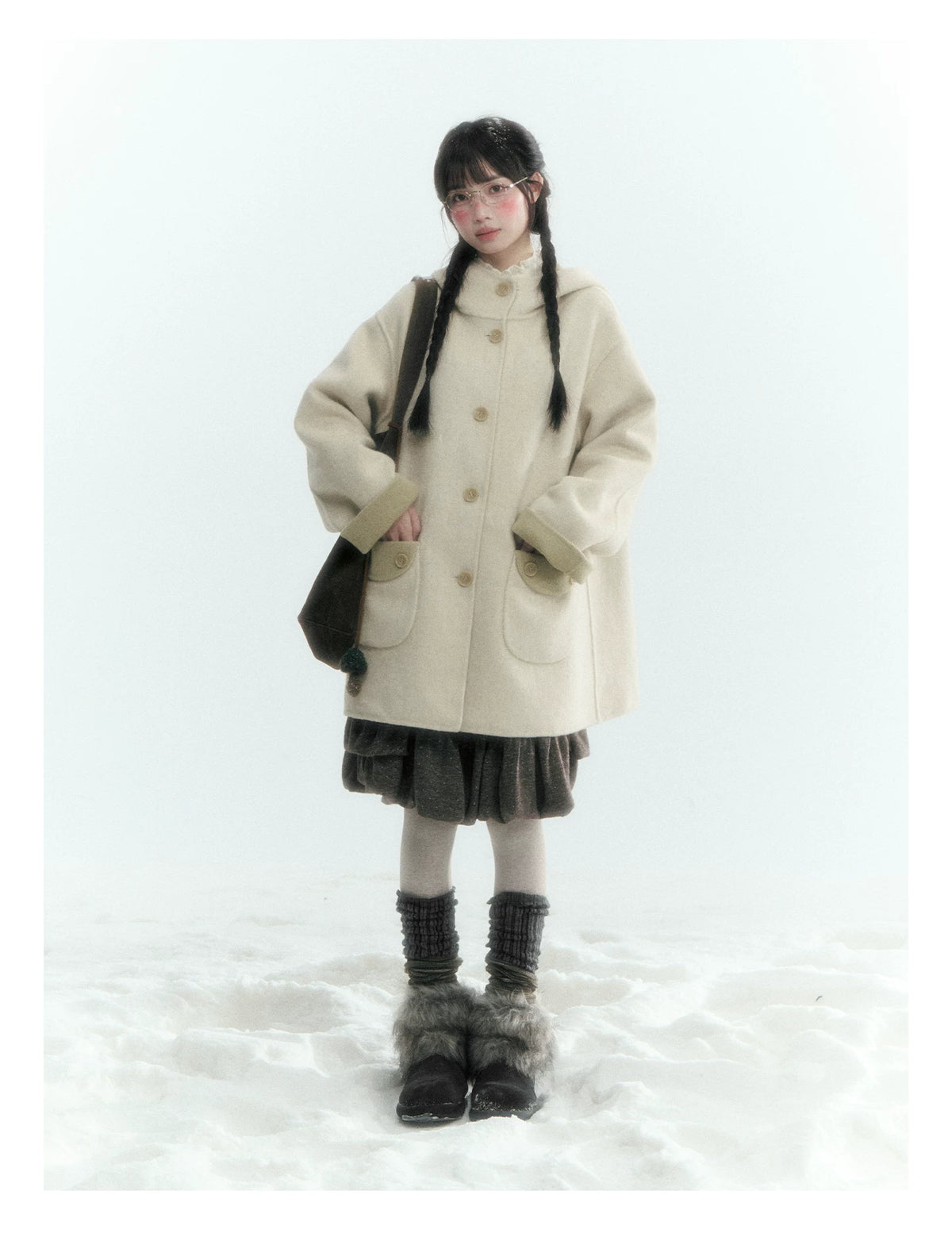 Horridale - Moss Green and Cream Reversible Hooded Wool Coat