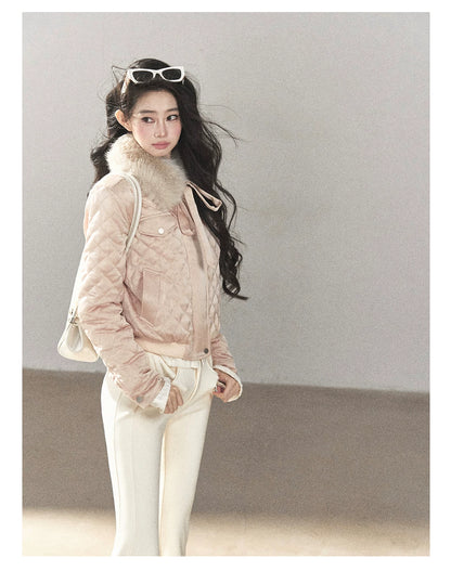 AOMALM - Cinnamon Pink 90% White Duck Down Cropped Puffer Jacket