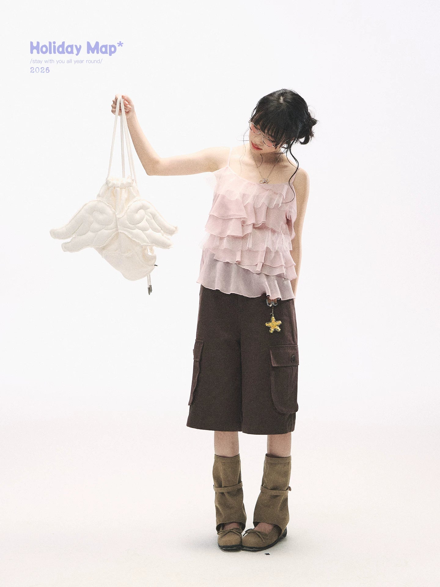 "Star Haven" Tiered Ruffle Cami Top (Cloud Blush Pink/ Moonlight Gray)