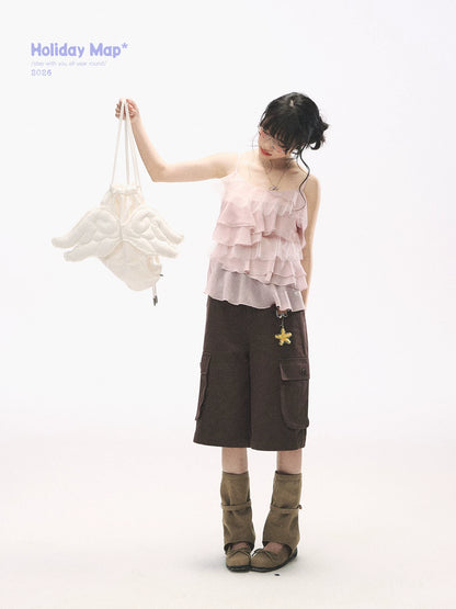 "Star Haven" Tiered Ruffle Cami Top (Cloud Blush Pink/ Moonlight Gray)