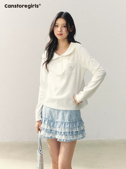 "Sea Salt Cream Mood" Lace Trim Cake Shorts LL2026029