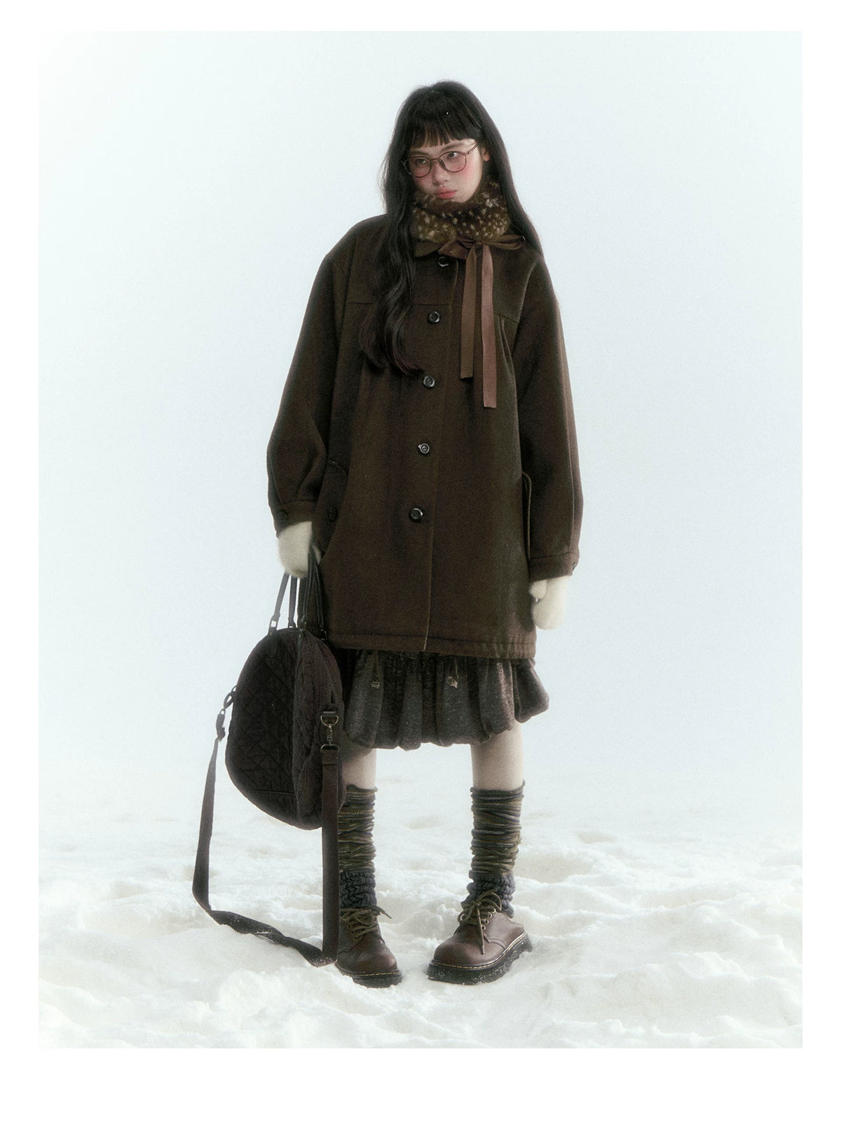 Horridale - Peter Pan Collar Pleated Mid-Length Wool-Blend Coat – Brown Coffee