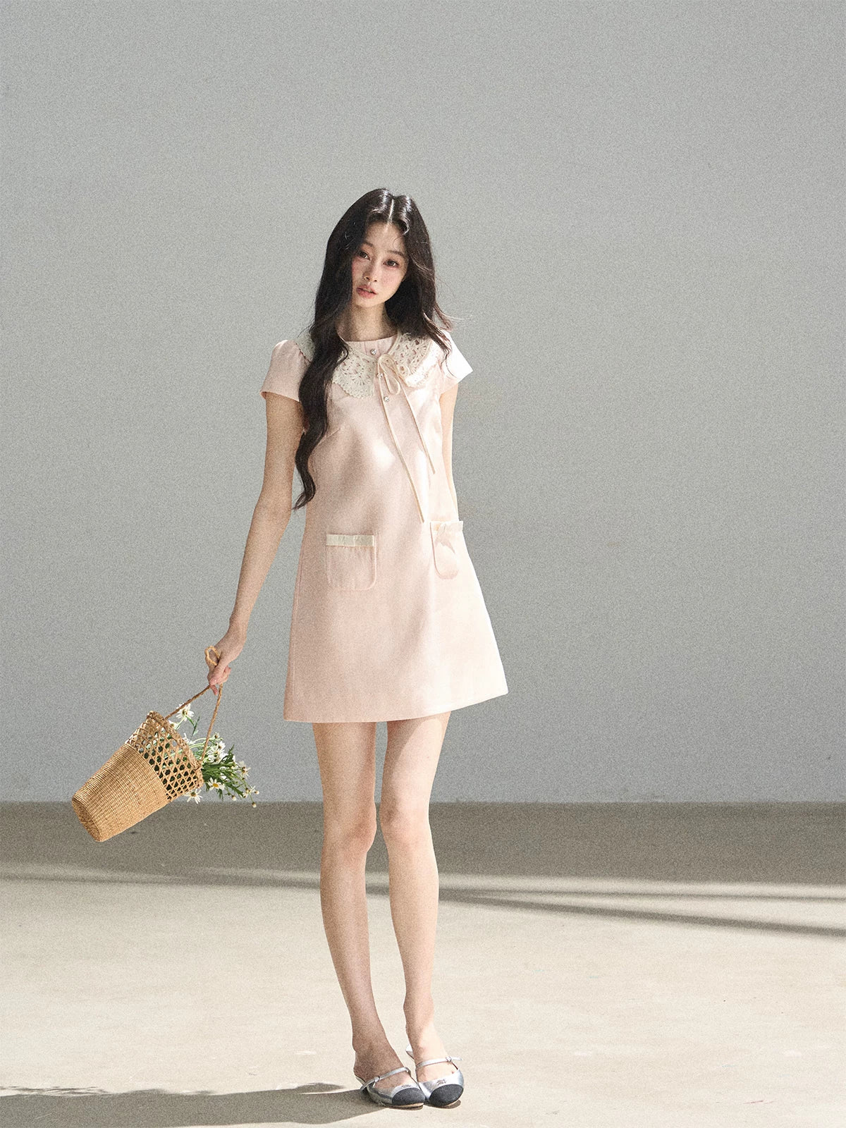 "Blush Haze" Cinnamon Pink Lace Babydoll Mini Dress