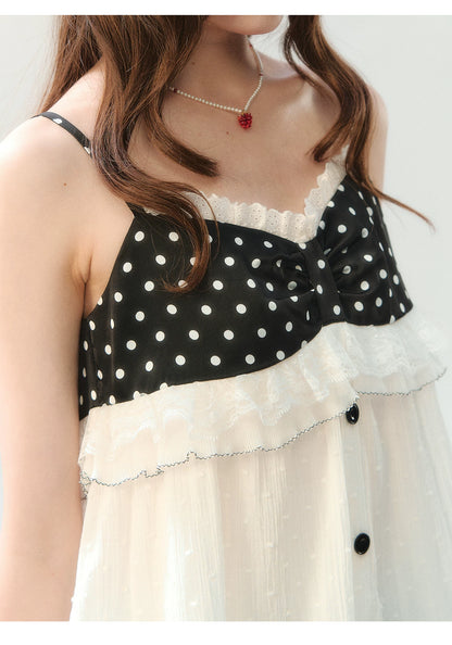 "Midnight Sweet Isle" Black Polka Dot Lace Two-Piece Skirt Set LL2026208
