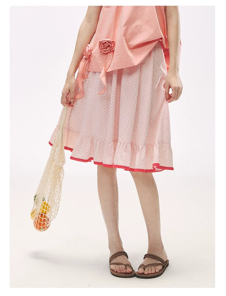 "Rosy Picnic" Pink Polka Dot A-Line Mini Skirt