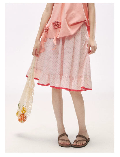 "Rosy Picnic" Pink Polka Dot A-Line Mini Skirt