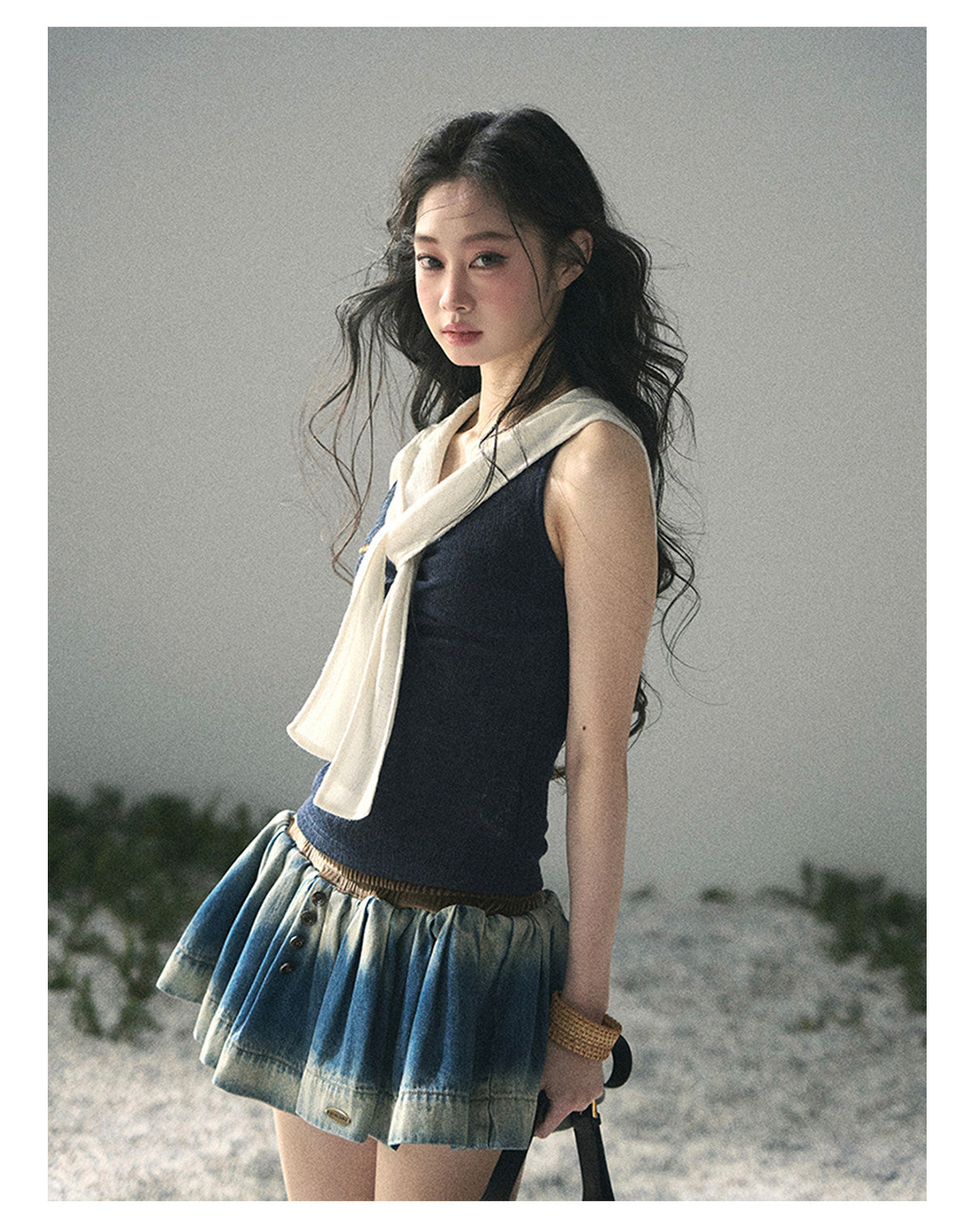 “Sea Breeze & Wheat Fields” Academy Blue Sailor Collar Top