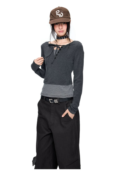 EZEK | Polka Dot Tie Neck Tee | American Vintage-Inspired Long Sleeve T-Shirt