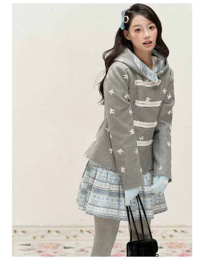[RF] Heather Gray Vintage Jacquard Hooded Jacket with Frost Mist Blue Details