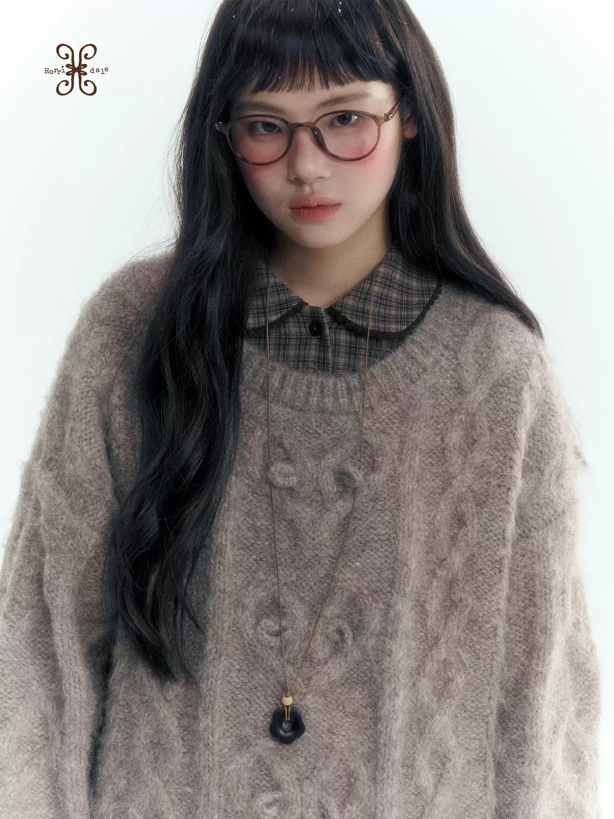 Horridale - Vintage Cable-Knit Heart-Texture Sweater – Smoky Gray