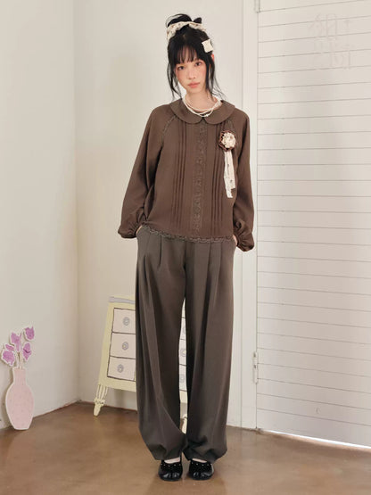 DAILY ARTIST - Coffee Brown Vintage Pleated Balloon Trousers