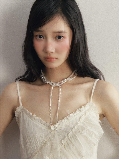 1P - Ivory Lace Ruffle Pleated Camisole Dress