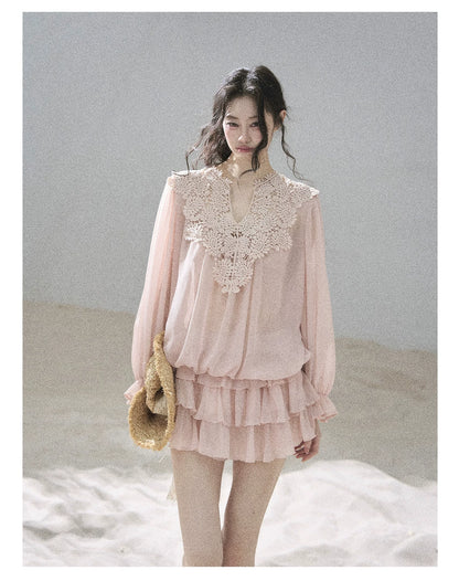 "Flowers on the Breeze" Blush Pink Top & Mini Skirt Two-Piece Set