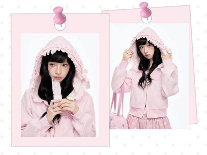 “Ribbon Daydream” Pink Cropped Zip-Up Hoodie