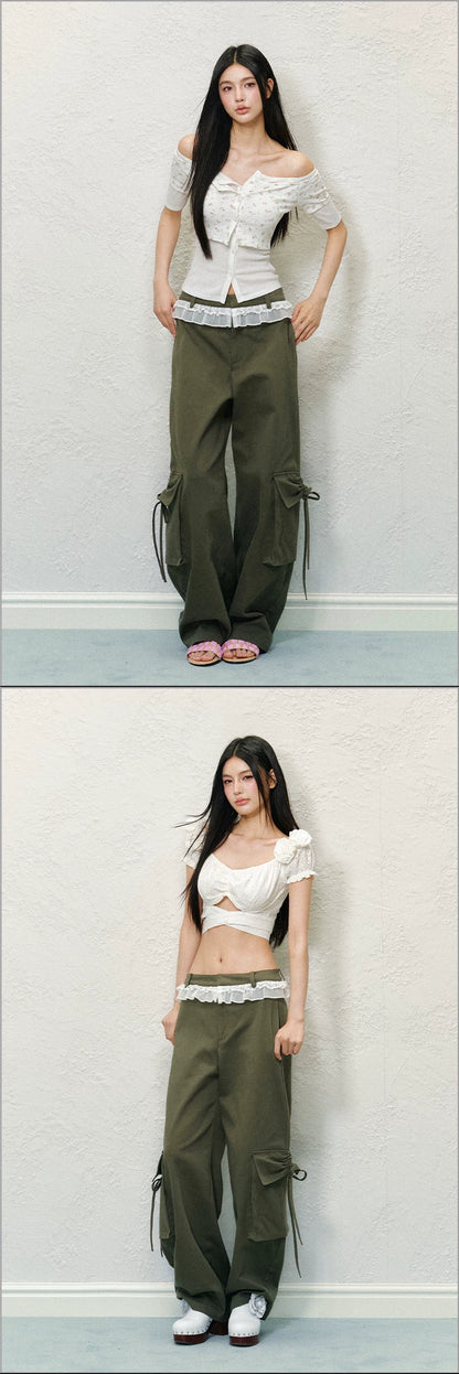 "Field Notes" Contrast Pocket Drawstring Cargo Pants (Army Green/ Grape Purple)
