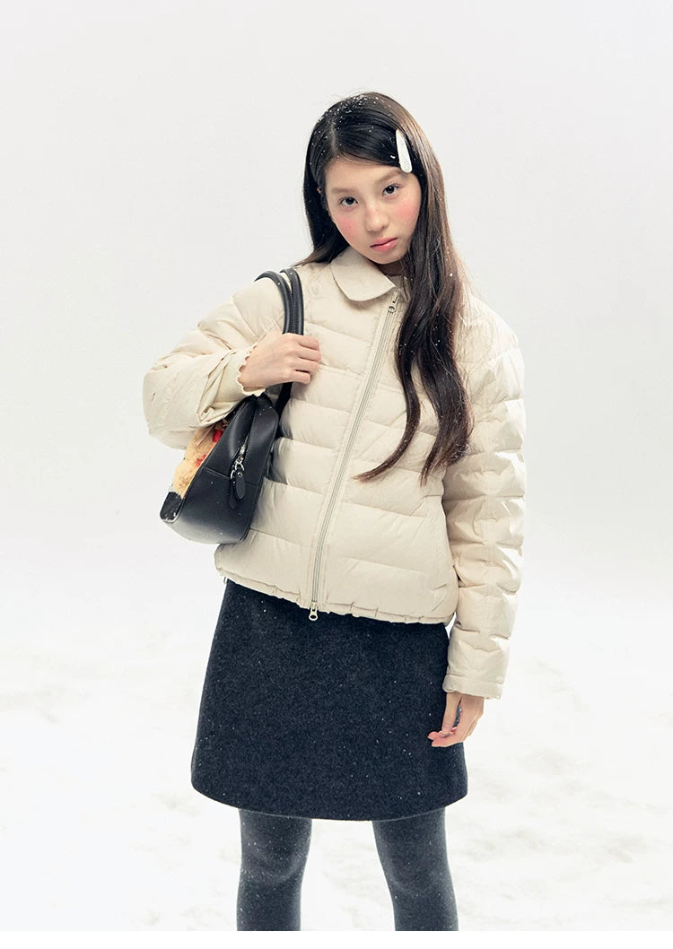 "Lily of the Valley Keepsake" Cropped Down Puffer Jacket (Pearl Beige/ Cloud Blue)