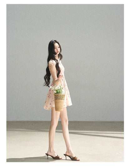 "A Meadow of Dreams" Dutch Cream Ruched Babydoll Mini Dress