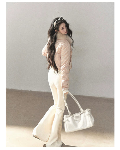 AOMALM - Cinnamon Pink 90% White Duck Down Cropped Puffer Jacket