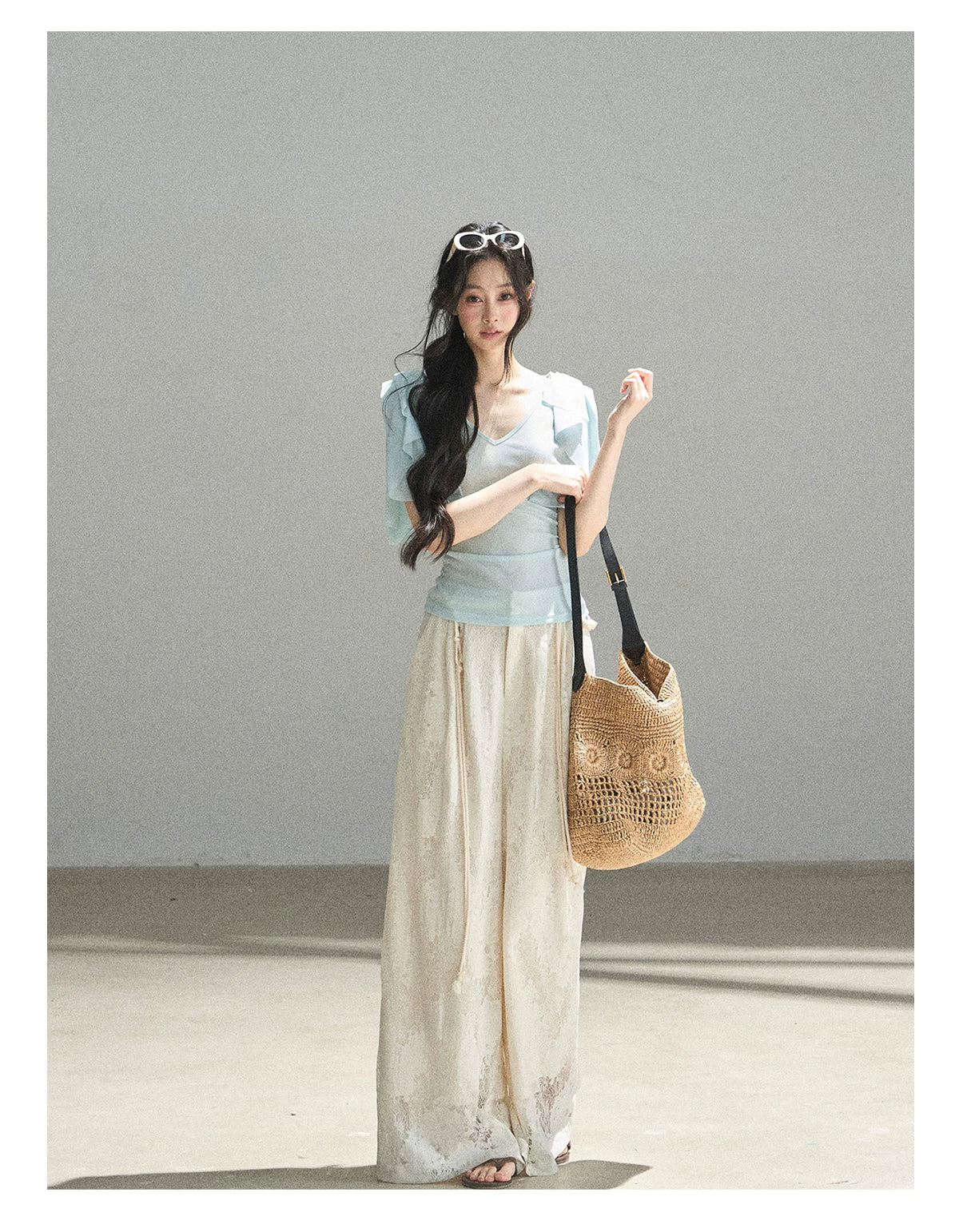 "Where Clouds Fall" Ruffle Sleeve V-Neck Crop Top (Forest Green/ Sage Gray/ Misty Blue/ Cinnamon Pink)
