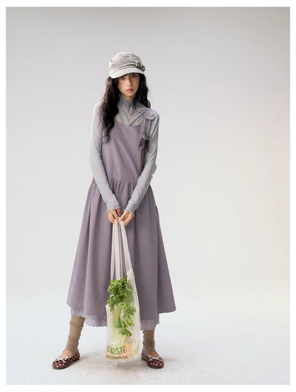 [CAN] "Violet Floral Bow" Purple Lace-Trim A-Line Pinafore Dress