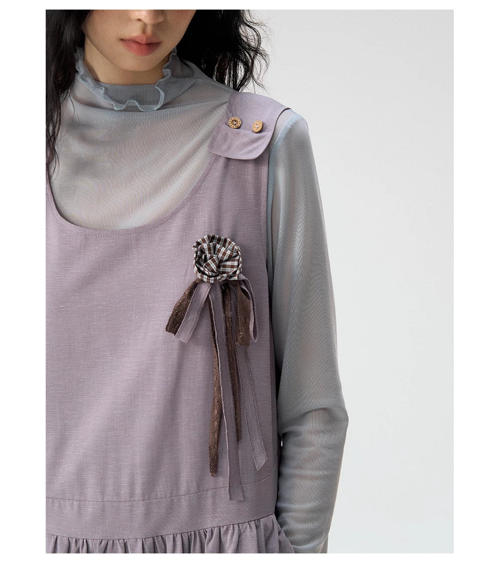 [CAN] "Violet Floral Bow" Purple Lace-Trim A-Line Pinafore Dress