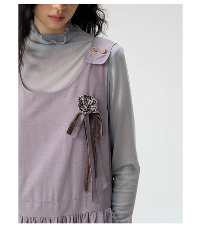 [CAN] "Violet Floral Bow" Purple Lace-Trim A-Line Pinafore Dress