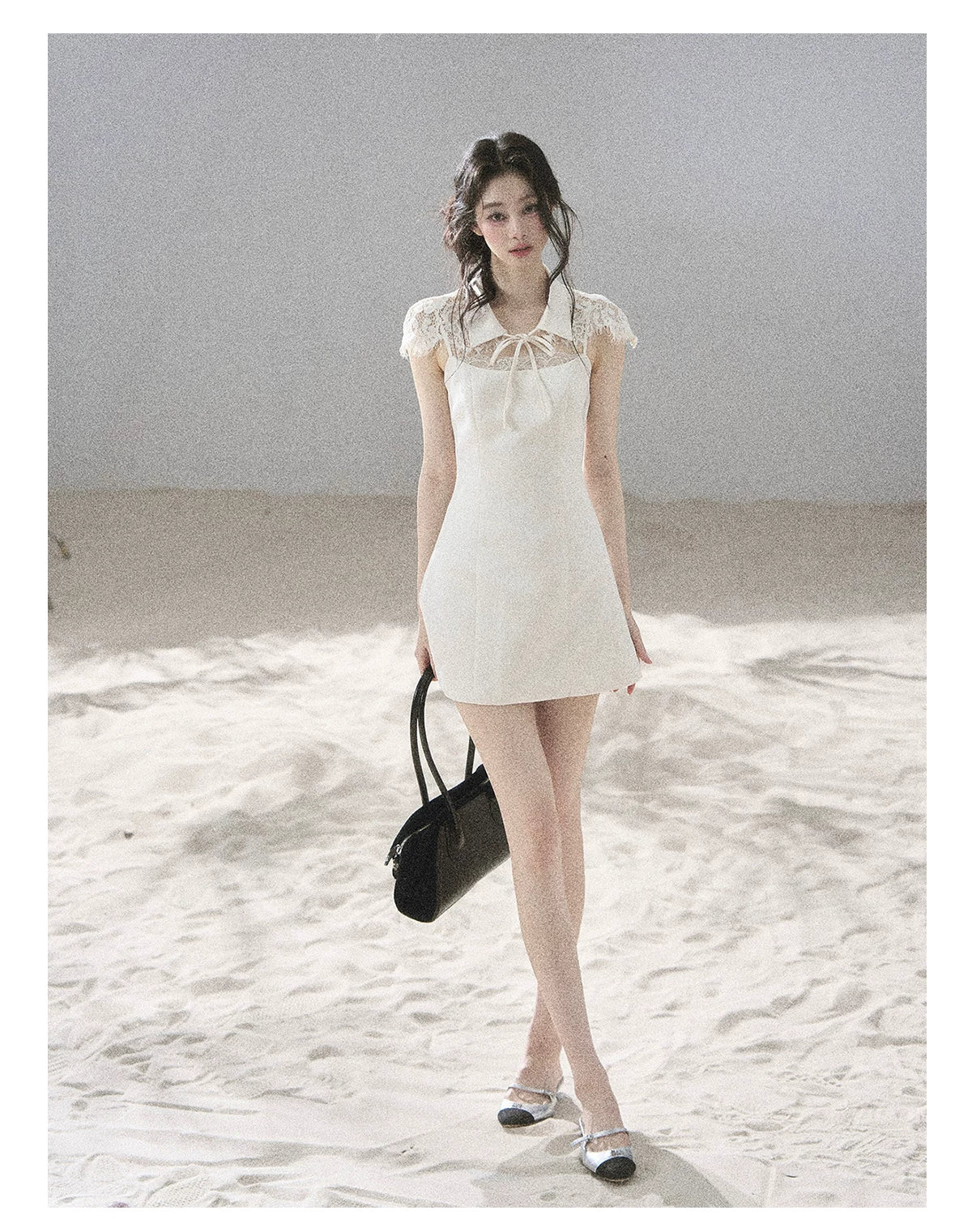 "Moonlit Rose Sonata" Cream Ivory Lace Mini Dress & Cape Set