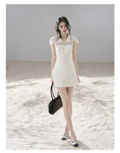 "Moonlit Rose Sonata" Cream Ivory Lace Mini Dress & Cape Set