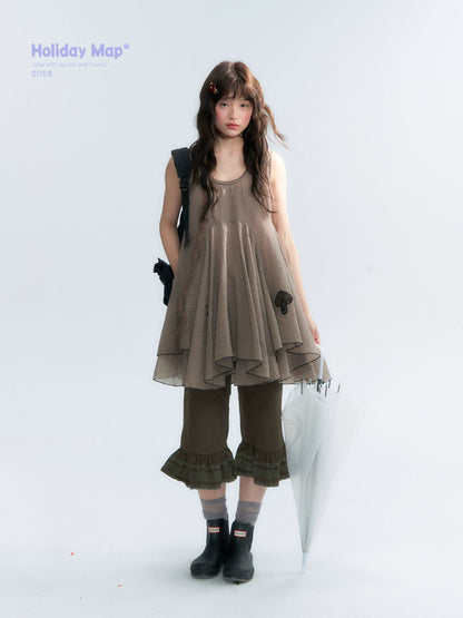 "Forest Cocoa" Dark Coffee Green Flare Capri Pants