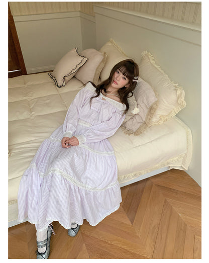 “Misty Blossom Reverie” Light Purple Off-Shoulder Top & Lace Trim Skirt