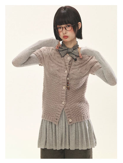 "Spring Memoir" TENCEL™ Wool Pleated Knit Midi Dress (Oat Gray/ Butter Cream)