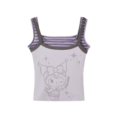 170726K "Twilight Rebel" Gray Purple Layered Summer Collection (Layered Cami Top / Casual Shorts)