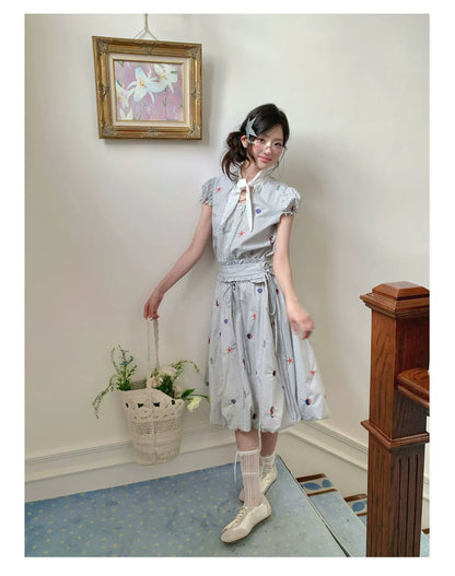 “Seaside Plaid Isle” Ocean Plaid Bubble Hem Dress