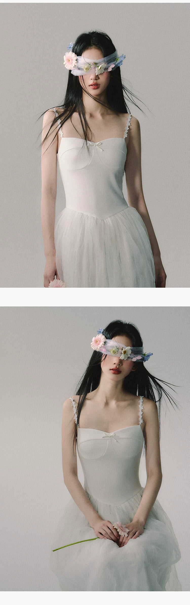 OAKMOO/ "Flowers in a Dream" Gardenia White Embroidered Mesh Maxi Dress