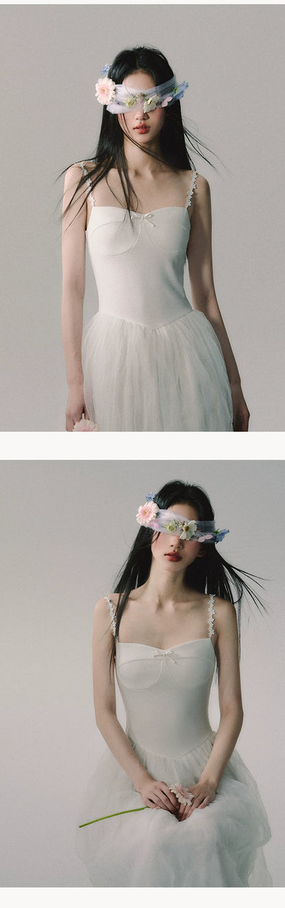 OAKMOO/ "Flowers in a Dream" Gardenia White Embroidered Mesh Maxi Dress