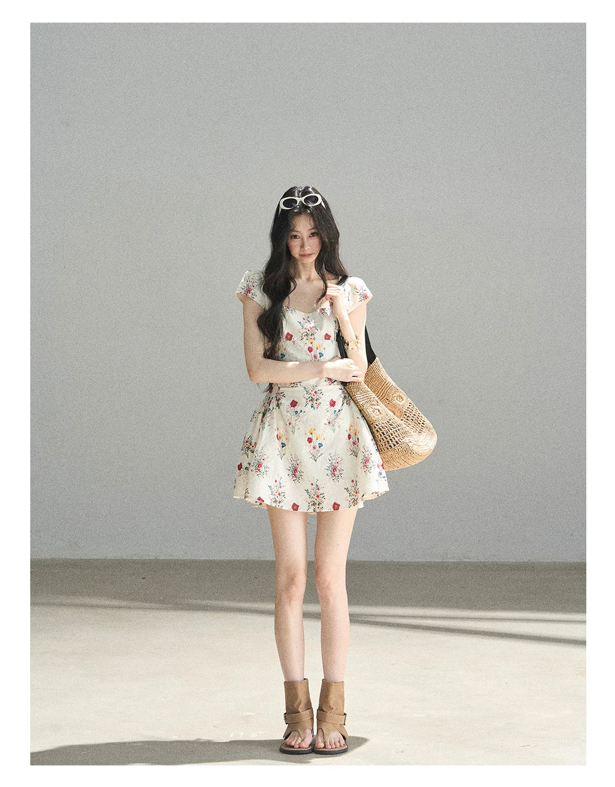 "Bloom Before Dawn" Dutch Cream Embroidered Floral Chiffon Mini Dress